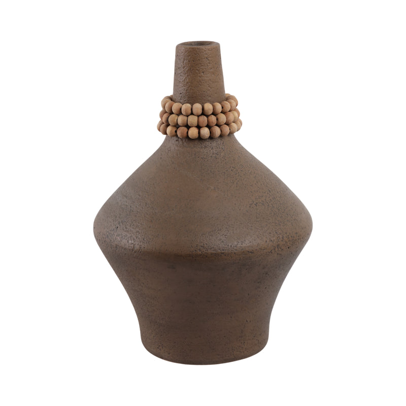 14 Tutwell Large Vase With Wood Beads, Brwn