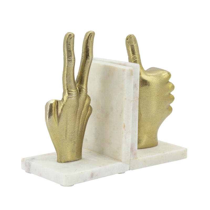 S/2 HAND SIGN BOOKENDS, GOLD