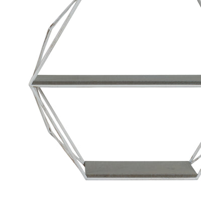 Metal/wood 3 Tier Hexagon Wall Shelf, Gray/white