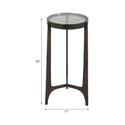 22 Thick Glass Top Round Accent Table, Antique Br