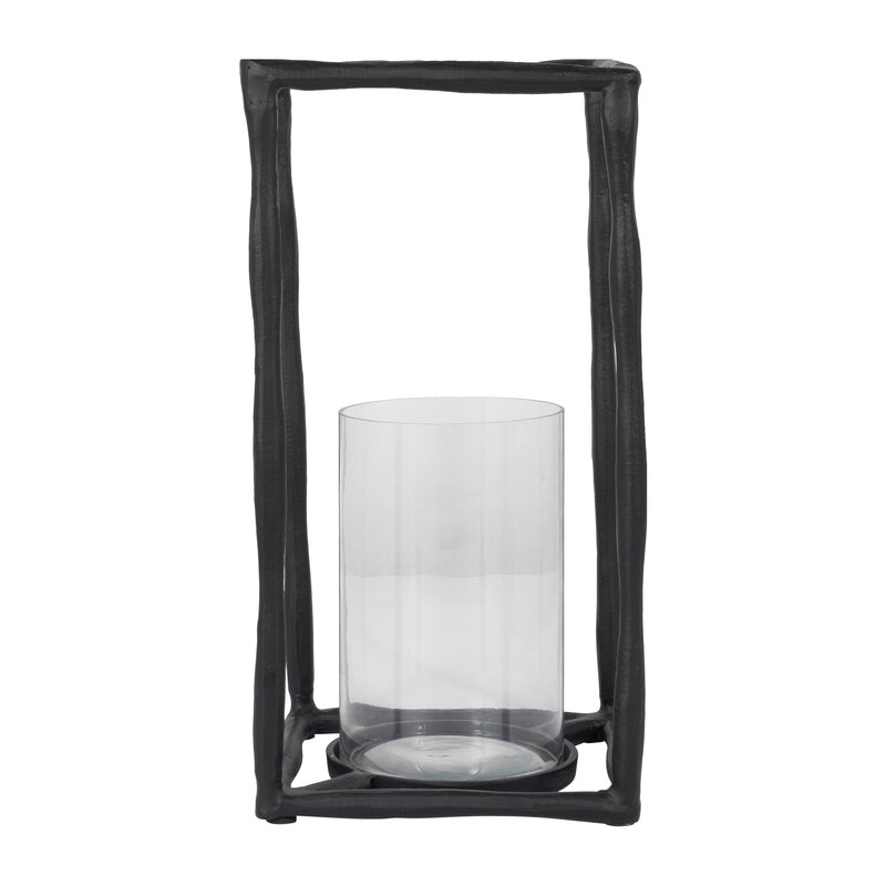 METAL, 16 OPEN SQUARE HURRICANE HOLDER, BLACK