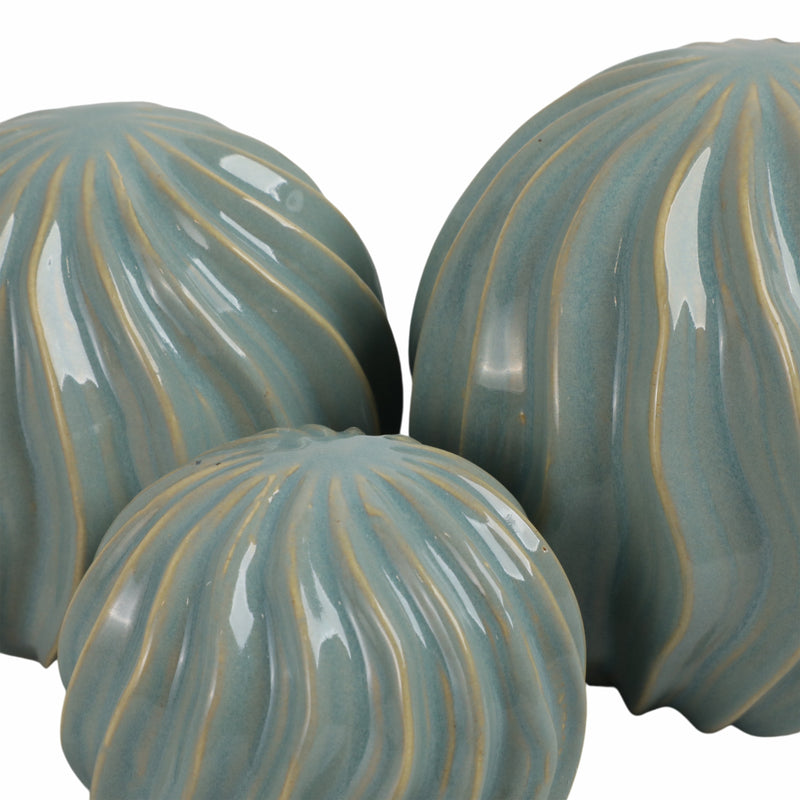 S/3 4/5/6 Seaside Blue Cer Deco Balls - Set Of 3