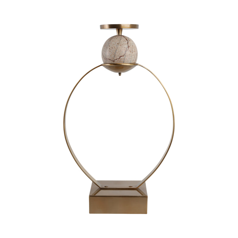 26durant Large Gold Candle Holder W/marble Sphere