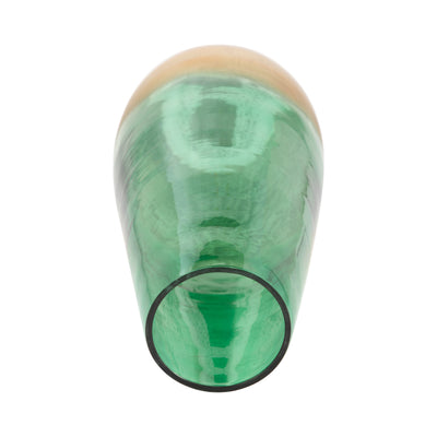 GLASS, 19 GOLD DIPPED VASE, GREEN