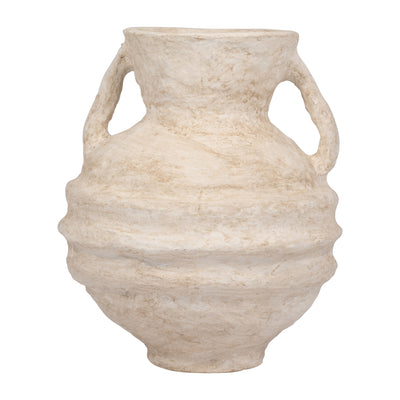 PAPER MACHE, 15 VASE WITH HANDLES, WHITE