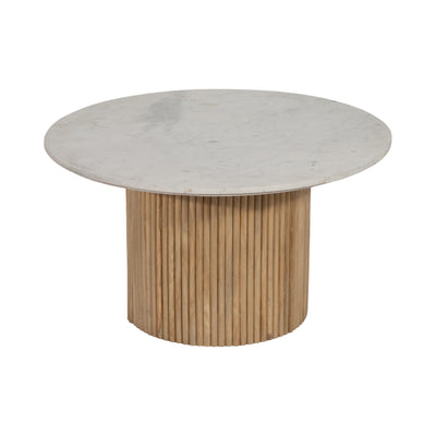 Wood/Marble, 34D Reeded, Coffee Table, Nat/Wh Kd