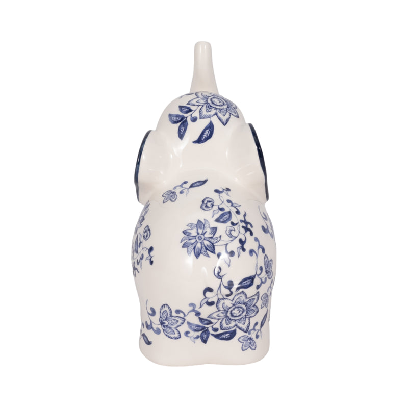 6 Trunk Up Chinoiserie Elephant, Blue/white