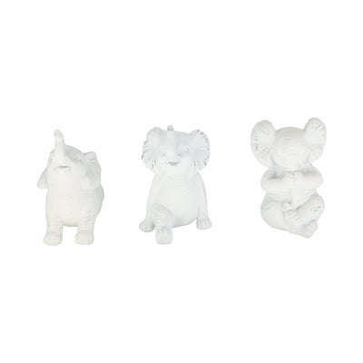 RESIN, S/3 6 STONE LOOK YOGA ELEPHANT, WHITE