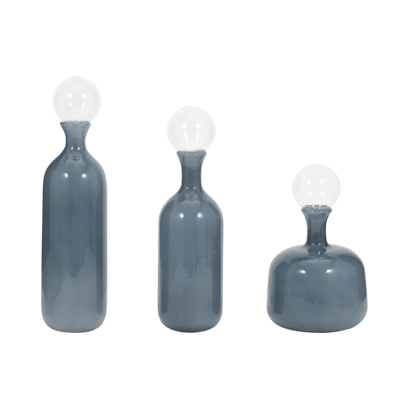 S/3 12/17/19 Jia Blue Lidded Glass Bottles