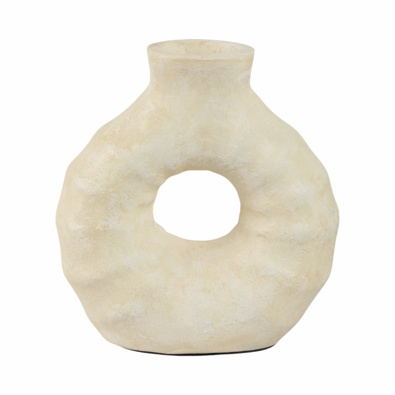 13 Ridged Open Cut-out Terracotta Vase, Ivory