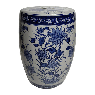 Cer,18 Pinwheel Flower Chinoiserie Stool,blu/wht