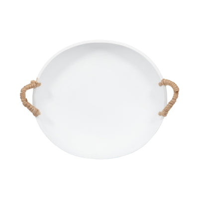 12 Cement Bowl W/ Woven Handles, White