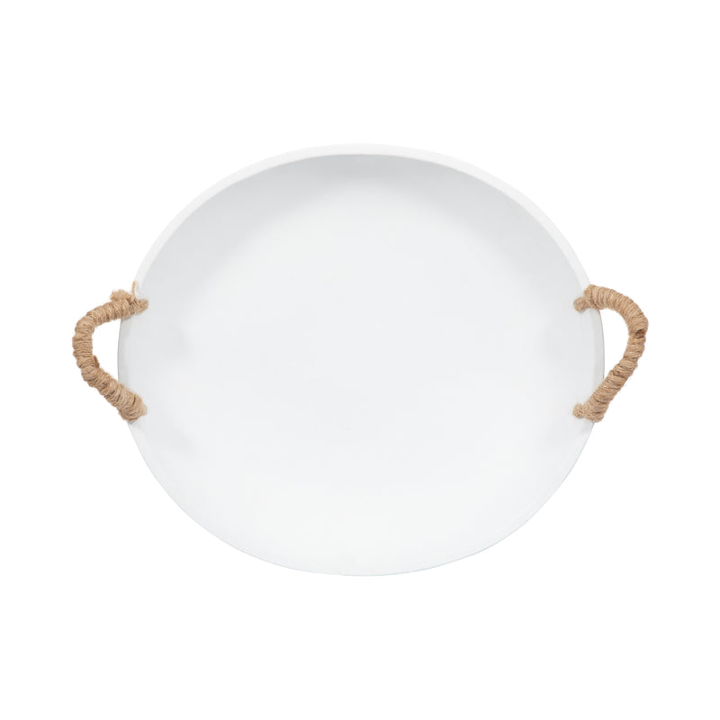 12 Cement Bowl W/ Woven Handles, White