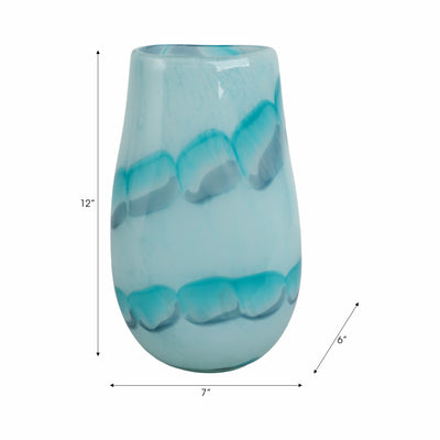 12x7 Bead Pattern Glass Vase, Blue