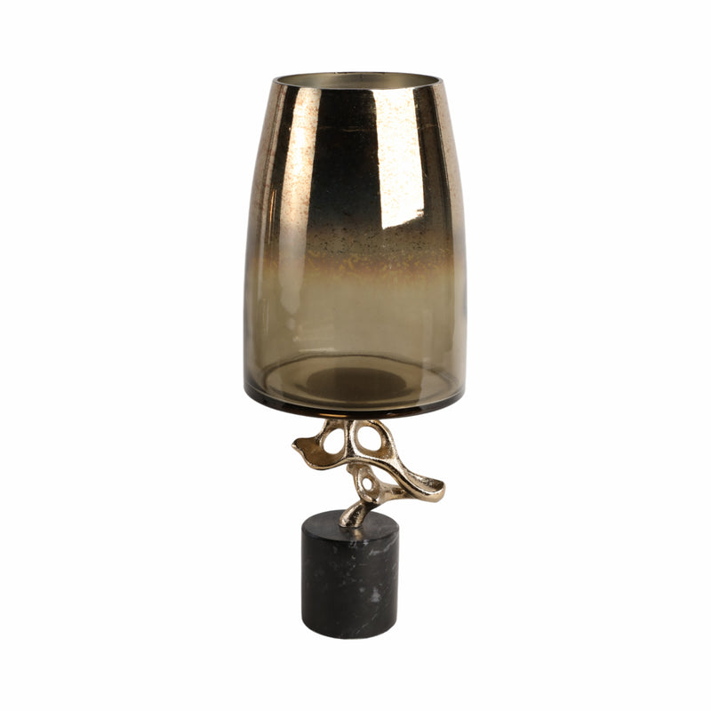 19 Lusaka Lg Hurrican Glass W/stone Base, Gold