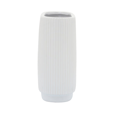 CER, 8H RIDGED VASE, WHITE