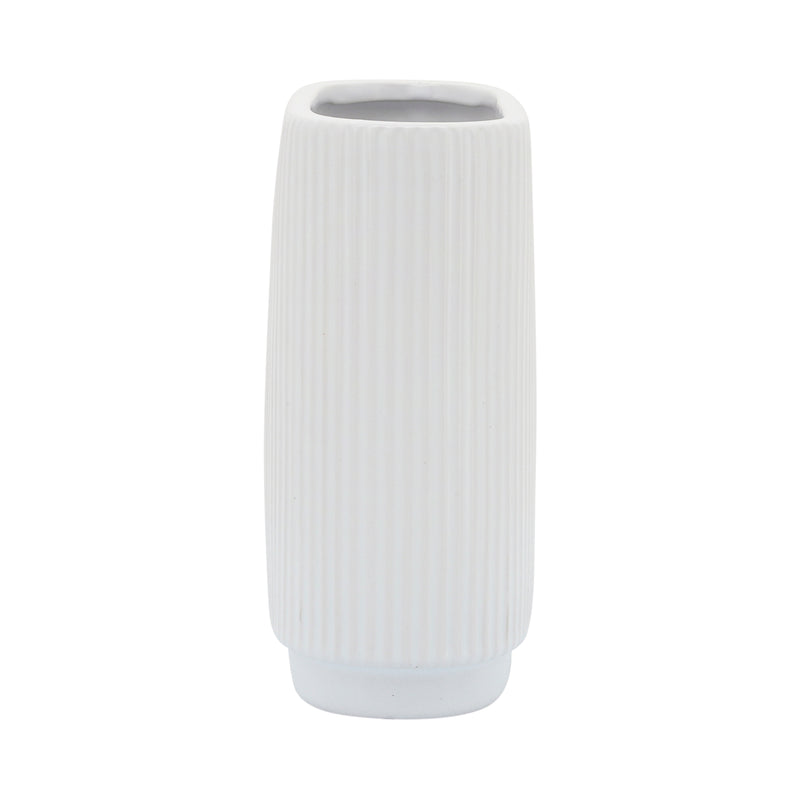 CER, 8H RIDGED VASE, WHITE