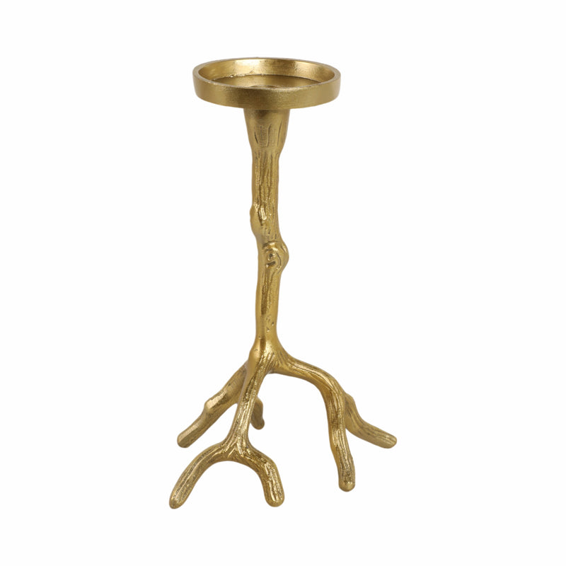 10 Roots Pillar & Taper Candle Holder, Gold