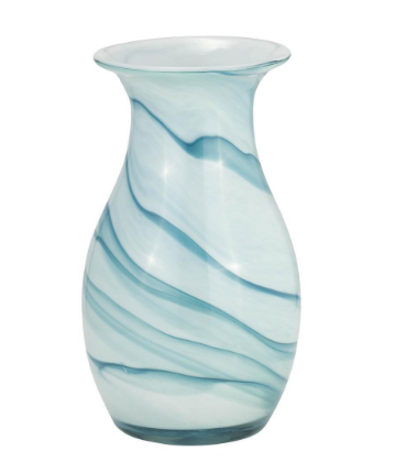 GLASS, 11H 2-TONE VASE, BLUE/WHITE