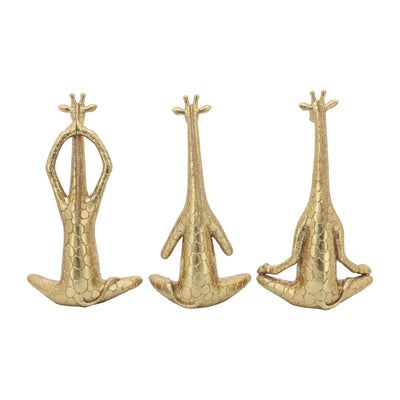 POLYRESIN,S/3,12H, YOGA GIRAFFE, GOLD