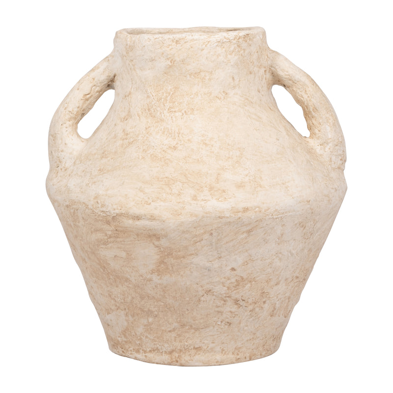 PAPER MACHE, 14 VASE WITH HANDLES, WHITE