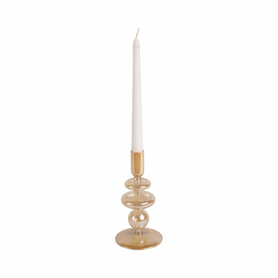 7 Vintage Glass Taper Candle Holder, Gold Luster