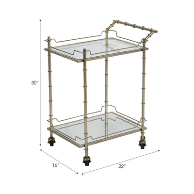 TWO TIER 30H ROLLING BAR CART, GOLD