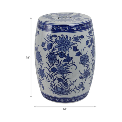 Cer,18 Pinwheel Flower Chinoiserie Stool,blu/wht