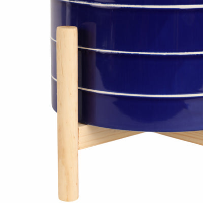 8 STRIPED PLANTER W/ WOOD STAND, NAVY