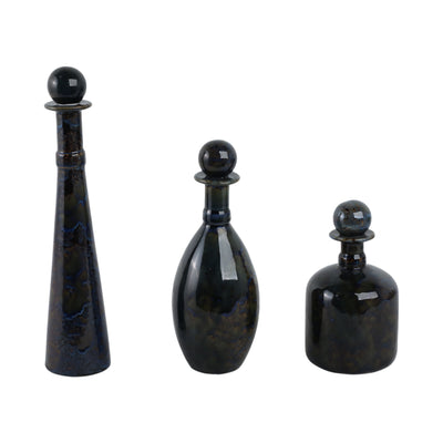 S/3 8/11/15 Olympia Blue Ceramic Bottles