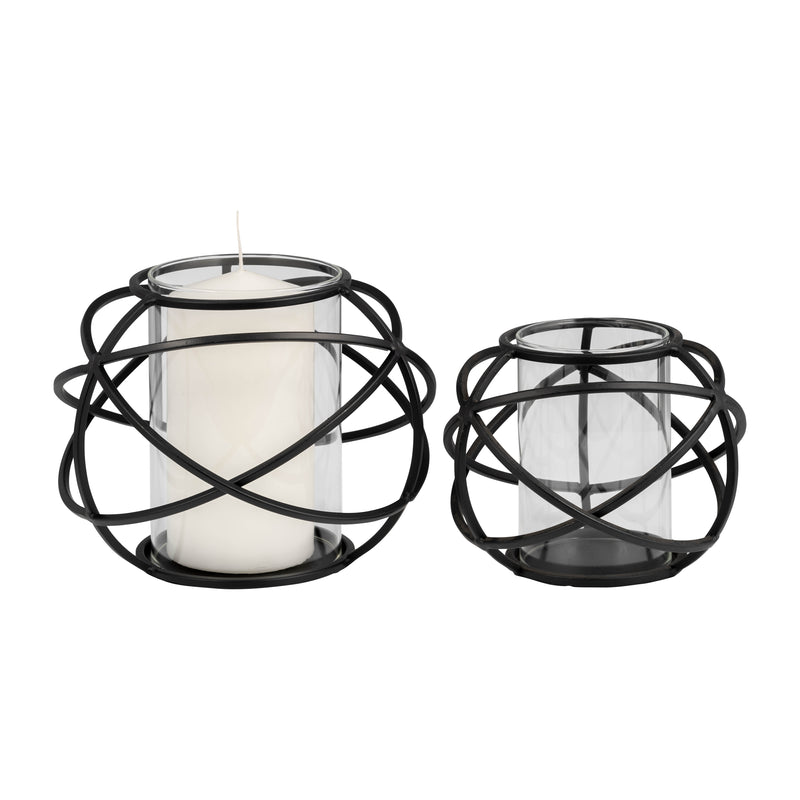 S/2 6 ORB CANDLE HOLDER , BLACK