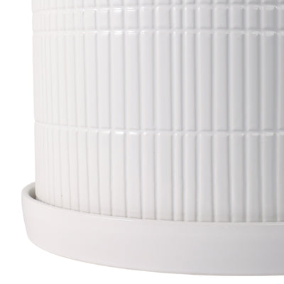 S/2 10/12 Line Textured Planter, White