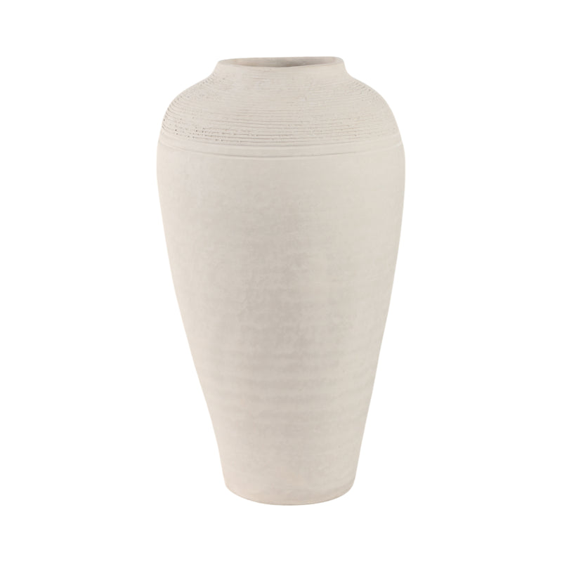 16x9 Paper Mache Ribbed Floor Vase, Ivory