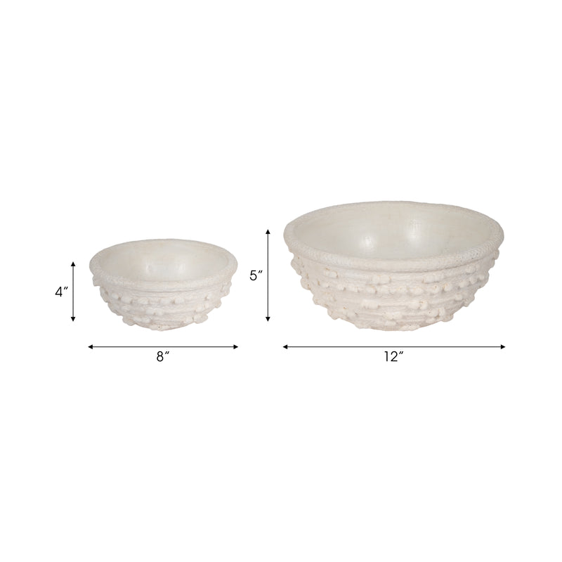 S/2 8/12 Textured Knobby Knot Bowls, White