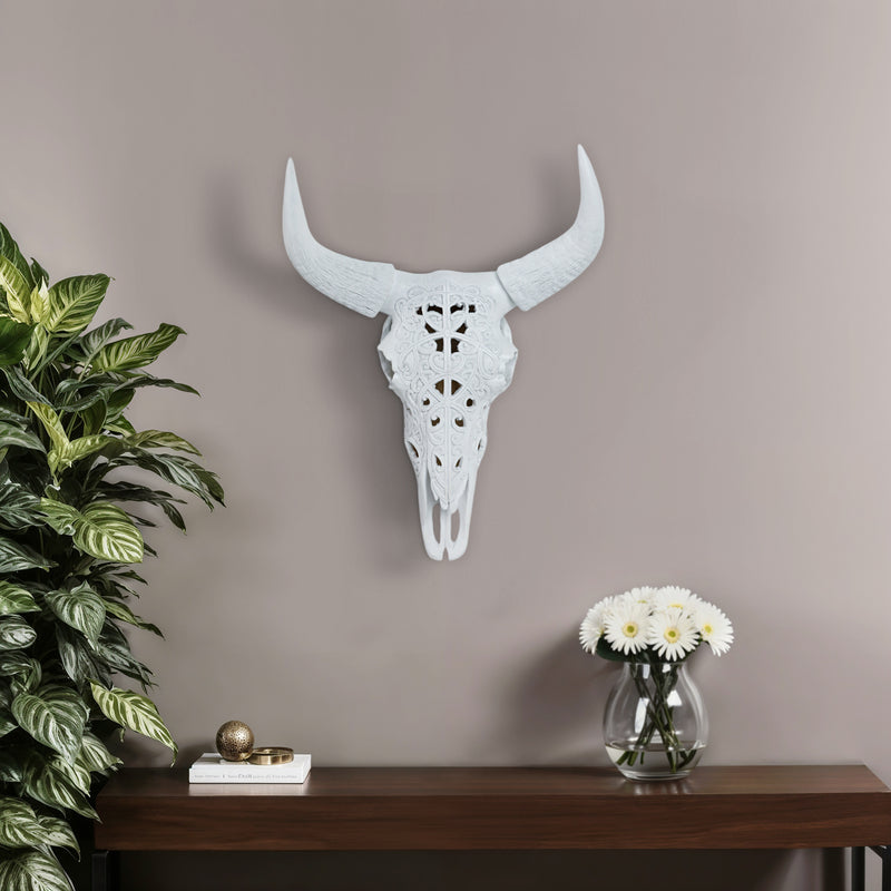 Carved White Bull Skull 17.75 Kd