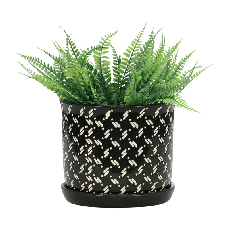 S/2 6/8 DOTS PLANTER W/ SAUCER, BLACK