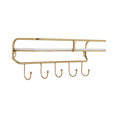 METAL/WOOD 20 5  HOOK WALL SHELF, WHITE/GOLD