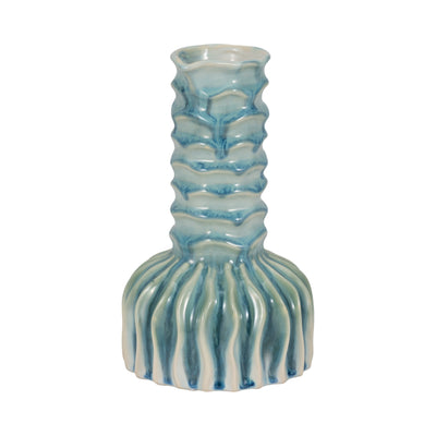 9 Coastal Ribbed Bud Vase Reactive Finish, Blue