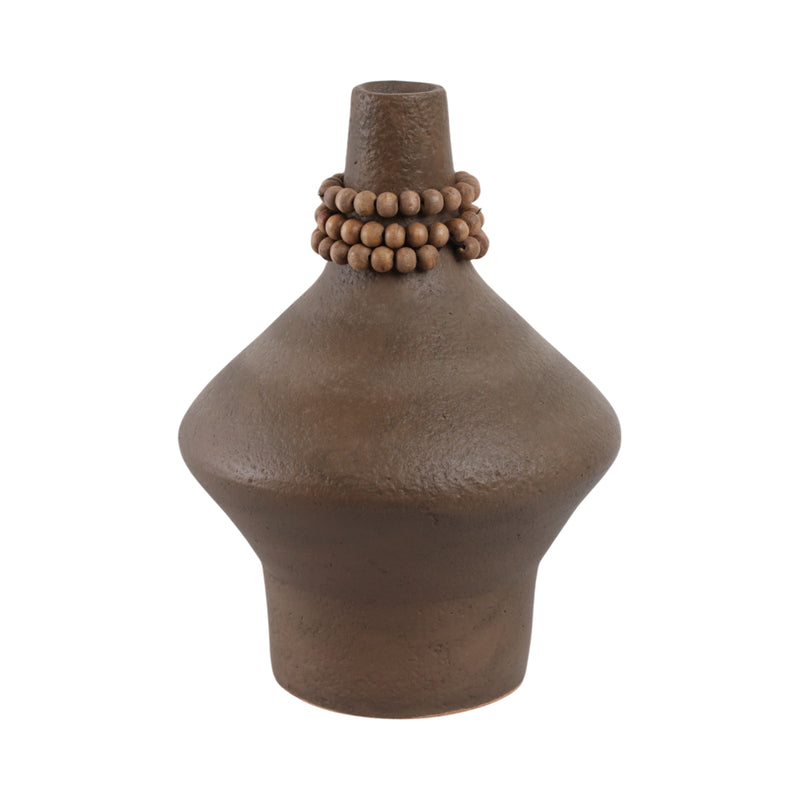 12 Tutwell Small Vase With Wood Beads, Brwn