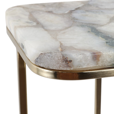 24x15 Agate Top C-table, White/gold