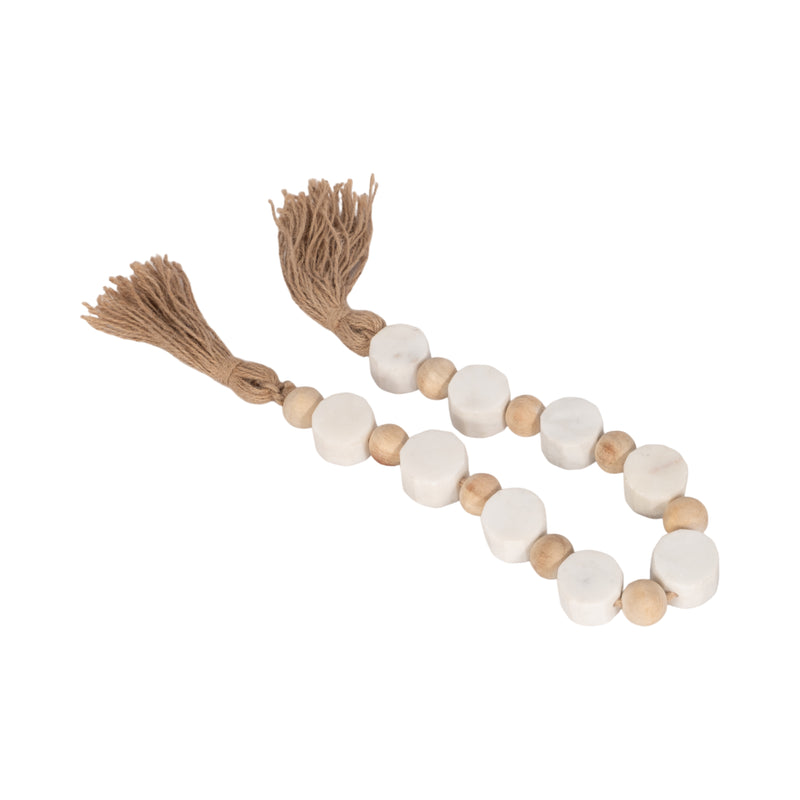 36 Marble And Wood Beads Garland, White/natural