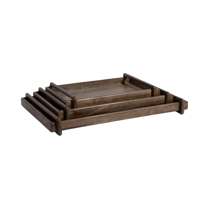 S/3 18/22/26 Kazu Wood Trays, Brown