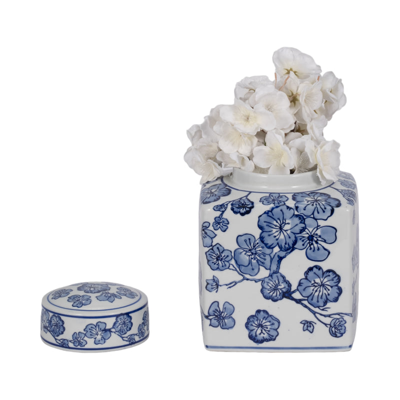 8 Cherry Blossom Chinoiserie Jar, Blue/white