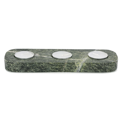 9x3 Marble 3-tealight Holder, Forest Green