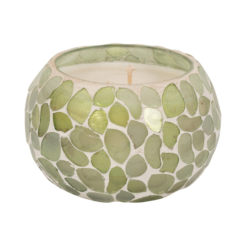 Glass, 4 10 Oz Mosaic Scented Candle, Light Green