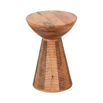 19 Ridged Wood Drum Accent Table, Natural