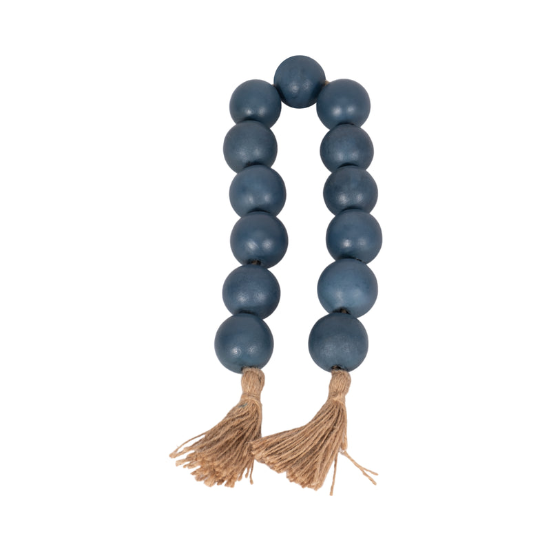 WOOD, 25 LARGE BEADED GARLAND W/ TASSEL, TEAL/BLU