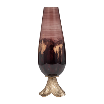 GLASS, 20 VASE W/ LEAF BASE, BRONZE