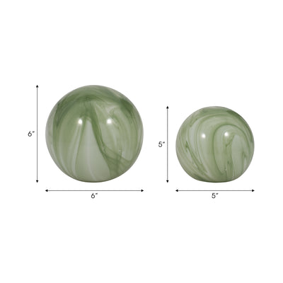 S/2 5/6 LUCINDA GREEN SWIRL SPHERES