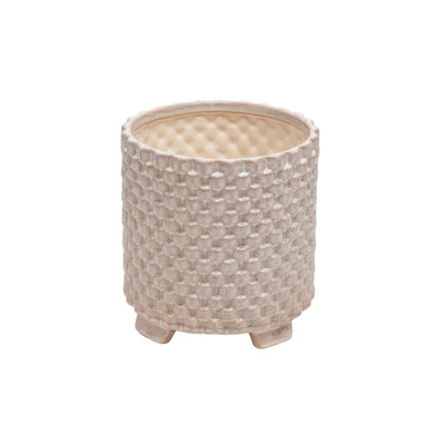 S/2 Ceramic 6/8 Textured Footed Planter, White